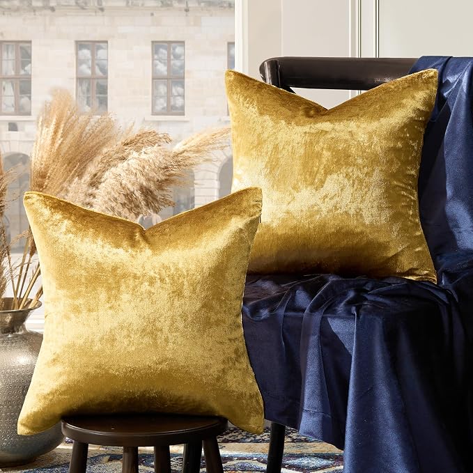 GIGIZAZA Gold Velvet Pillow Covers 18x18 Decorative Pillows Pack of 2 | Throw - Image 7
