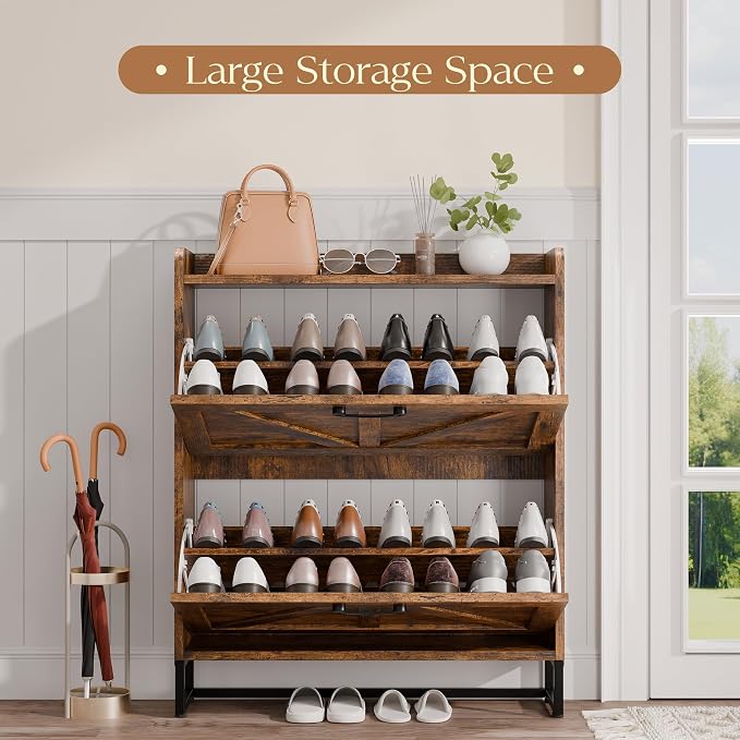 MU Shoe Storage Cabinet with 2 Flip Drawers, Freestanding Shoe Rack Cabinet - Image 5