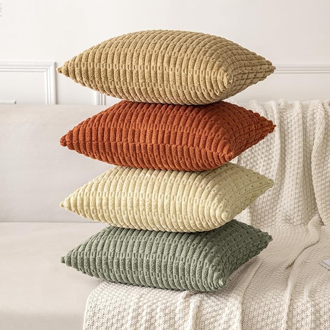 MIULEE Corduroy Decorative Throw Pillow Covers 16x16 Light Olive Pack of 2 | - Image 8