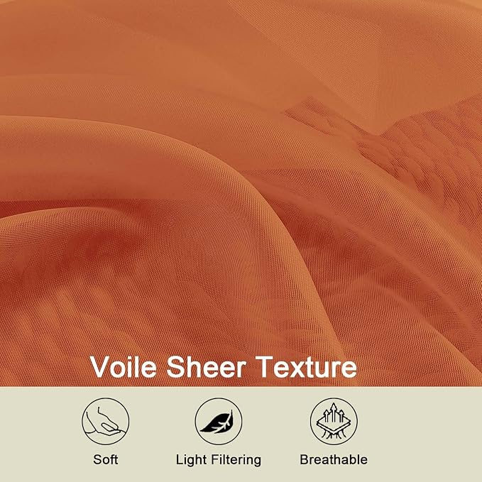 Orange Sheer Curtains for Bedroom Living Room 45 Inch Length 2 Panels, Soft - Image 3