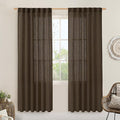 Dark Brown Sheer Linen Curtains, Light Filtering Drapes 2 Panels | 80 inch Semi by LAMIT