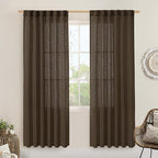 Dark Brown Sheer Linen Curtains, Light Filtering Drapes 2 Panels | 80 inch Semi by LAMIT