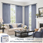 Sheer Linen Pinch Pleated Light Filtering Greyish Blue 90 Inch Curtains - Image 4
