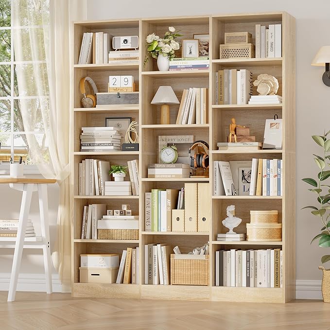 FACBOTALL Triple Wide Bookshelf, 6 Tier Large Bookshelf, Bookcase - Image 2