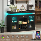Wine Bar Cabinet with LED Light, Home Coffee Bar Cabinet with Wine and Glass - Image 6