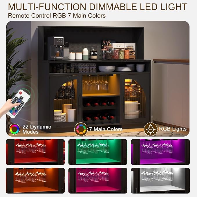 54" Coffee Bar Cabinet with Pegboard, Baskets & Movable Charging Station - Image 3