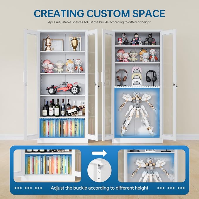 PEUKC Display Cabinet with Glass Doors, 71 Inches Metal Display Case with 4 - Image 7