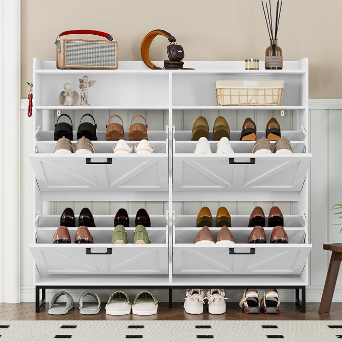 BORNOON Shoe Cabinet with 4 Flip Drawers Narrow Shoe Storage Cabinet Organizer - Image 7