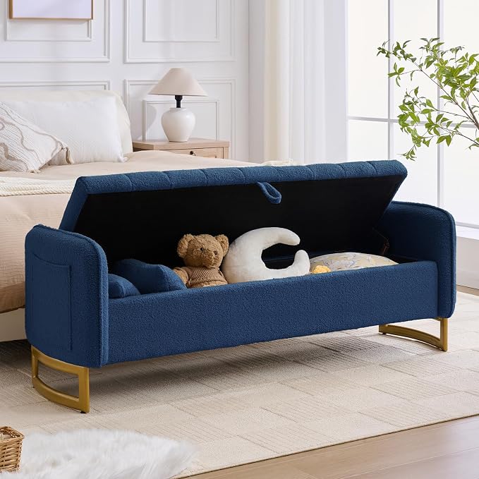 66'' King Size Storage Bench for Bedroom, Teddy Boucle End of Bed Benches for - Image 3