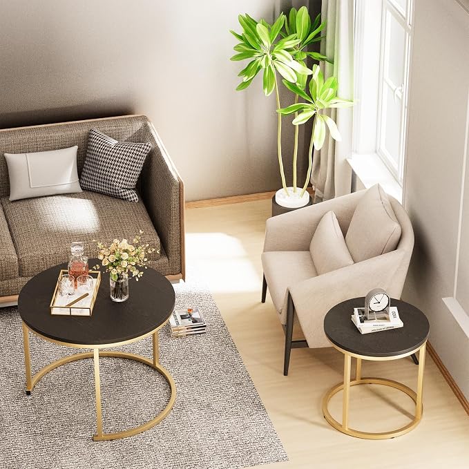 Garden 4 you Nesting Coffee Table, 23.6" Round Coffee Table Set of 2, Wooden - Image 3