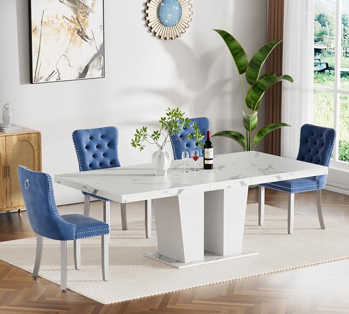 Henf 5 Pieces Faux Marble Dining Table Set by Henf