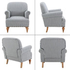 Blue Striped Linen Fabric Accent Chairs Set of 2, Coastal Upholstered Armchairs - Image 9