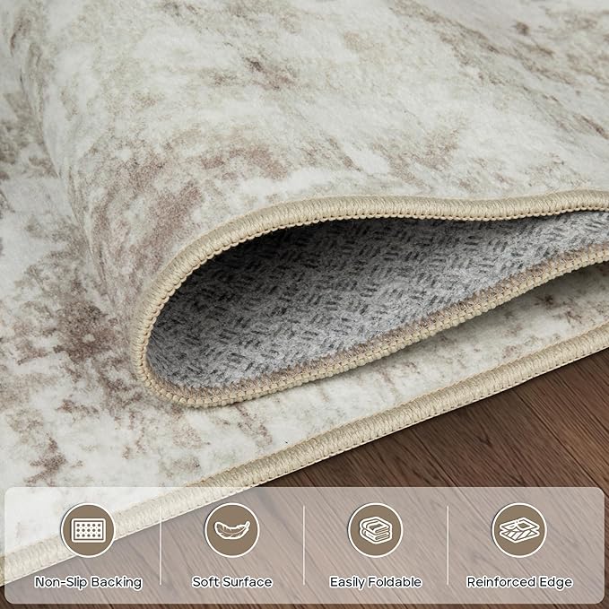 Aelenmu 5x7 Area Rugs for Living Room Bedroom Dining Room Washable Beige | Soft - Image 4