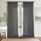 Charcoal Gray Linen Pinch Pleat Semi Sheer 120 Inch Curtains 2 Panels Set | by Twodrapes