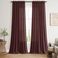 Reddish Brown Linen Blend Light Filtering Back Tab Curtains 96 Inches Long by Nanspring