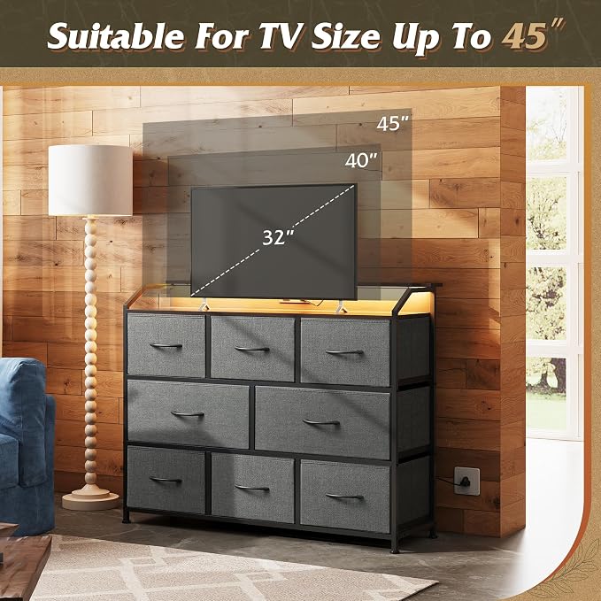 WLIVE Dresser TV Stand with Power Outlets, Led Dresser - Image 7