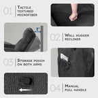 Lexicon Manual Reclining Sofa, Textured Microfiber Recliner Sofa, Wall Hugger - Image 3