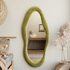 Honyee 55" x 24" Wavy Mirror, Flannel Wrapped Wooden Frame, Irregular Hanging - Image 2
