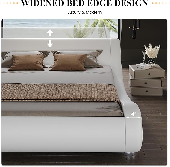 SHA CERLIN Full Size Upholstered Bed Frame, Deluxe Low Profile Sleigh Bed - Image 7