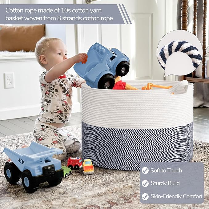 INDRESSME 115L Extra Large Cotton Rope Basket, Blanket Basket - Image 3