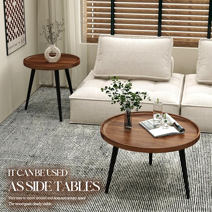 2 Pcs Mid Century Modern Coffee Table Round - Image 5