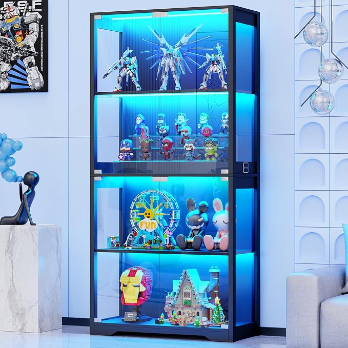BROTTAR Display Cabinet with Glass Doors, 4-Tier Curio Cabinet with 3 Color by BROTTAR