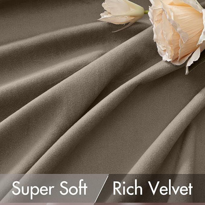 MIULEE Taupe Velvet Curtains 52x90 inches Luxury Blackout Curtains | Thermal - Image 4
