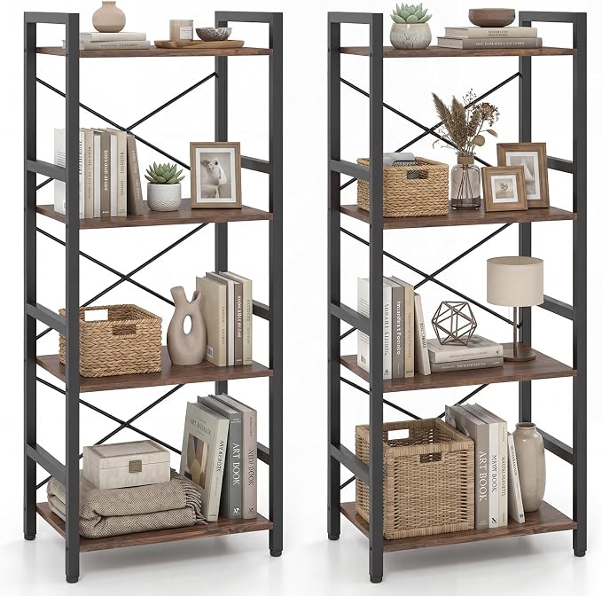 Tangkula 3-Tier Industrial Bookshelf, 16.5" Width Wooden Open Bookcase by TANGKULA
