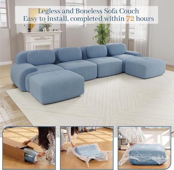 Boneless Sectional Couch, No Assembly Required, 152.7” U Shaped Modular Cloud - Image 9
