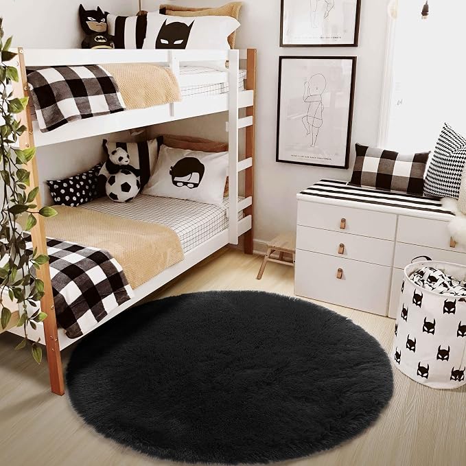 Amdrebio Black Plush Small Round Rug 3Ft - Image 7