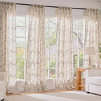 Extra Long Taupe Vintage Floral Linen Curtains Farmhouse 2 Panels | Elisa - Image 7