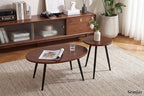 2 Pcs Small Oval Coffee Table, 31.5" Retro Walnut Coffee Tables Nesting Tables - Image 7