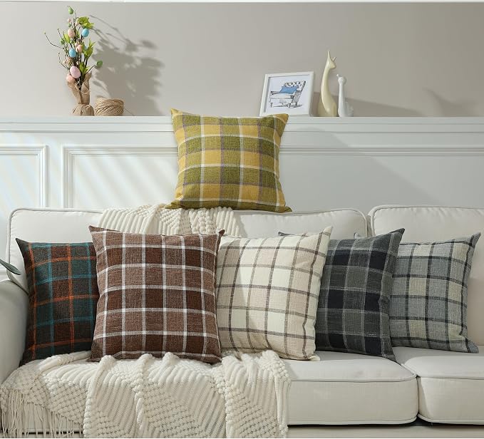 Stellhome Pack of 2 Fall Linen Buffalo Check Decorative Throw Pillow Covers - Image 6