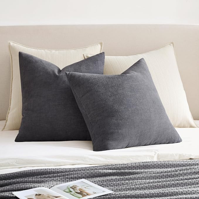 MIULEE Grey Chenille Couch Throw Pillow Covers, 20x20 | Set of 2, Soft - Image 4