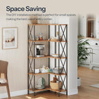 HOOBRO Corner Bookshelf, 5-Tier L-Shaped Bookcase, Industrial Open Display - Image 3