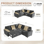 Hanherry Sectional Couch with Pull Out Sofa Bed, Chenille Sleeper Sofa with 2 - Image 2