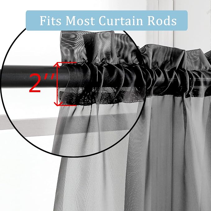 Black Sheer Curtains, Sheer Curtains 63 inch Length 2 Panels Set, Rod Pocket - Image 4