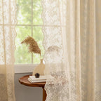 YJ YANJUN Vintage Lace Curtains 63 Inch Length Antique Chic Floral Beige Sheer - Image 2