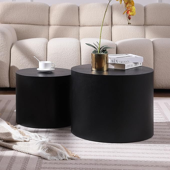 Small Coffee Table Nesting End Table Set of 2, Round Coffee Table Wood Side - Image 7