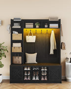 Hzuaneri 59.8" Hall Tree, LED Farmhouse Entryway Storage and Coat Rack Wood - Image 9