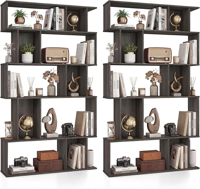Giantex 5-Tier Bookshelves Set of 2, 10-Cube Geometric Bookcase by Giantex