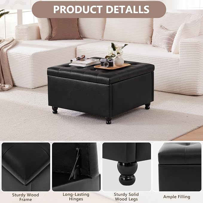 Weture Large Square Storage Ottoman Coffee Table, Oversized Square Ottoman - Image 5