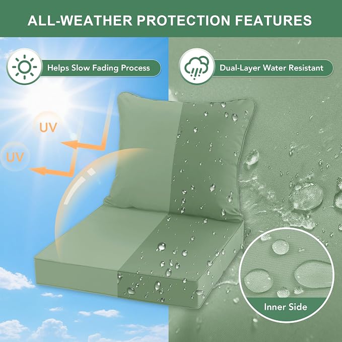 Summsun Outdoor Chair Cushions, Waterproof Back Pillow and Seat Cushion Set - Image 3