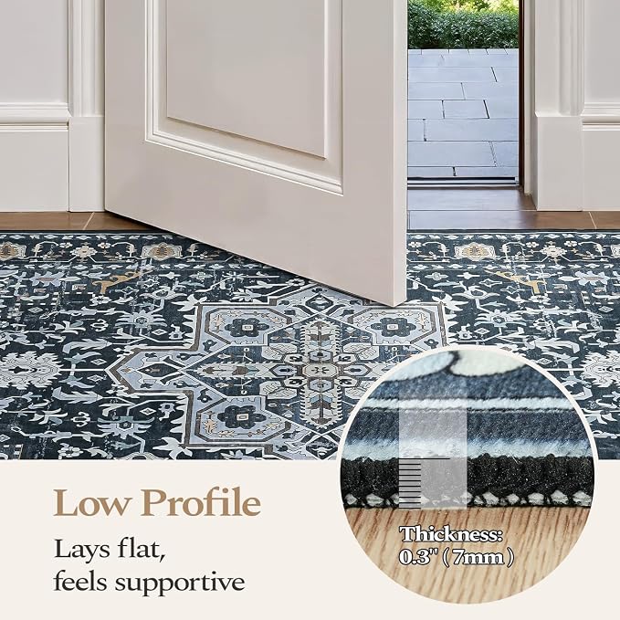 Rugflix 2x3 Entrance Rugs, Washable Navy Blue Entry Small Rug | Machine - Image 3