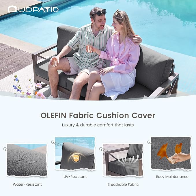 UDPATIO Aluminum Patio Furniture Set, Faux Wood Grain Modern Outdoor Furniture - Image 5