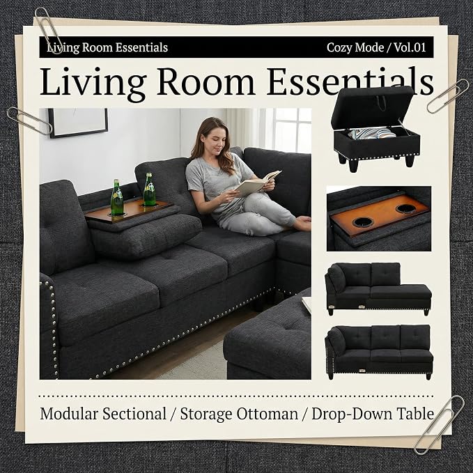 97.5" L Shaped Couch Set, Modular Sectional Couches - Image 7