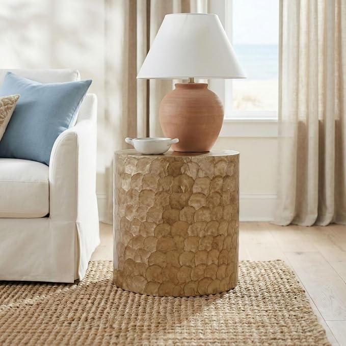 East at Main Capiz Shell Side Table – Tea Brown Accent Table, Small Decorative by EastatMain