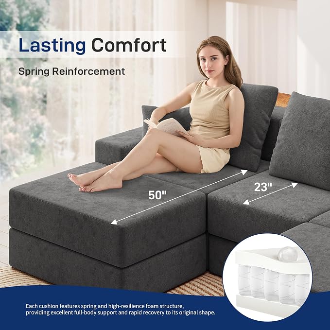 Living&Giving 101" U-Shaped Cloud Sectional Couch - Image 6