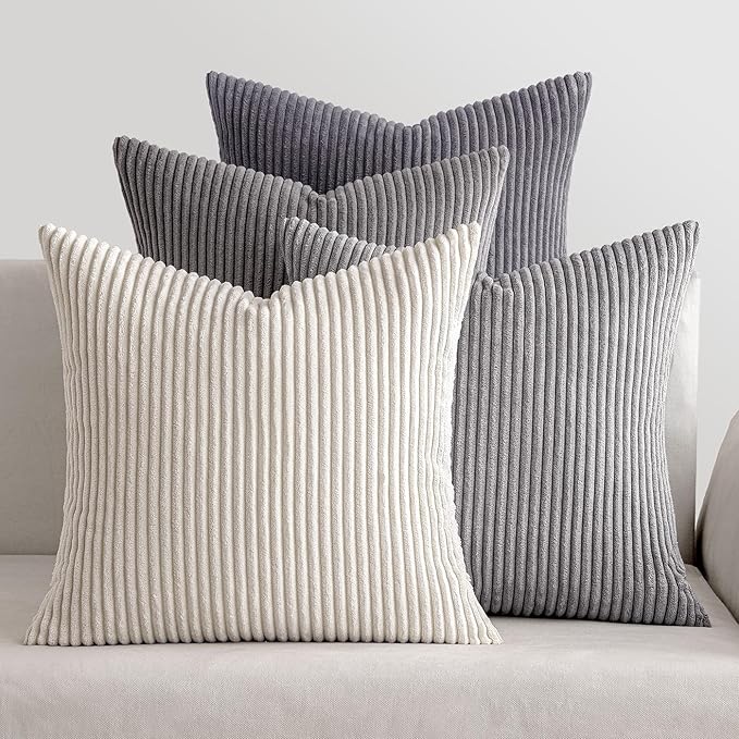 MIULEE Soft Corduroy Decorative Throw Pillow Covers Neutral Grey 20x20 | Set of by MIULEE