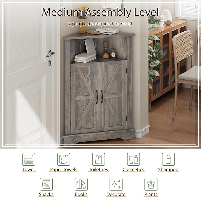 Smuxee Bathroom Corner Storage Cabinet, Farmhouse Floor Corner Cabinet - Image 6